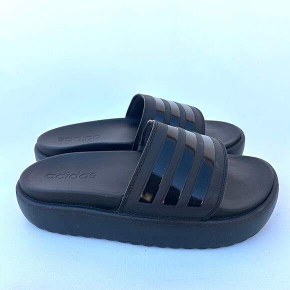 Adidas Adilette Platform Slides Sporty Black Blokette Size 9 Flats Sandals - Picture 1 of 8